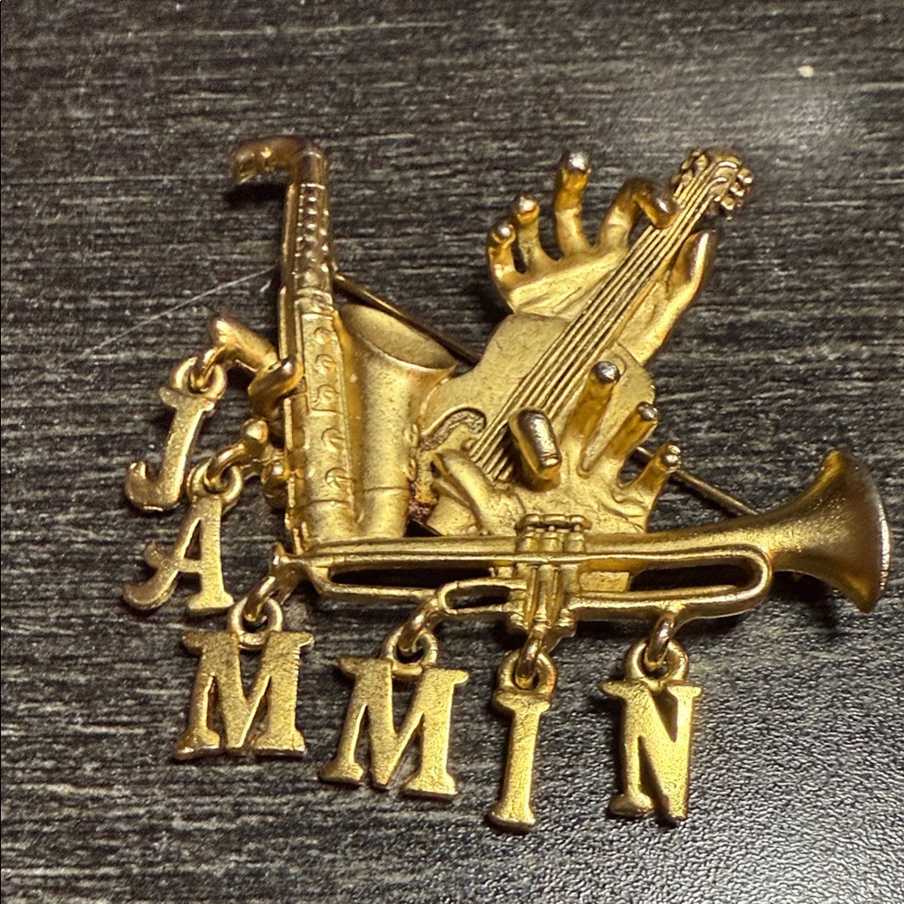 Gold Musical Instrument Brooch